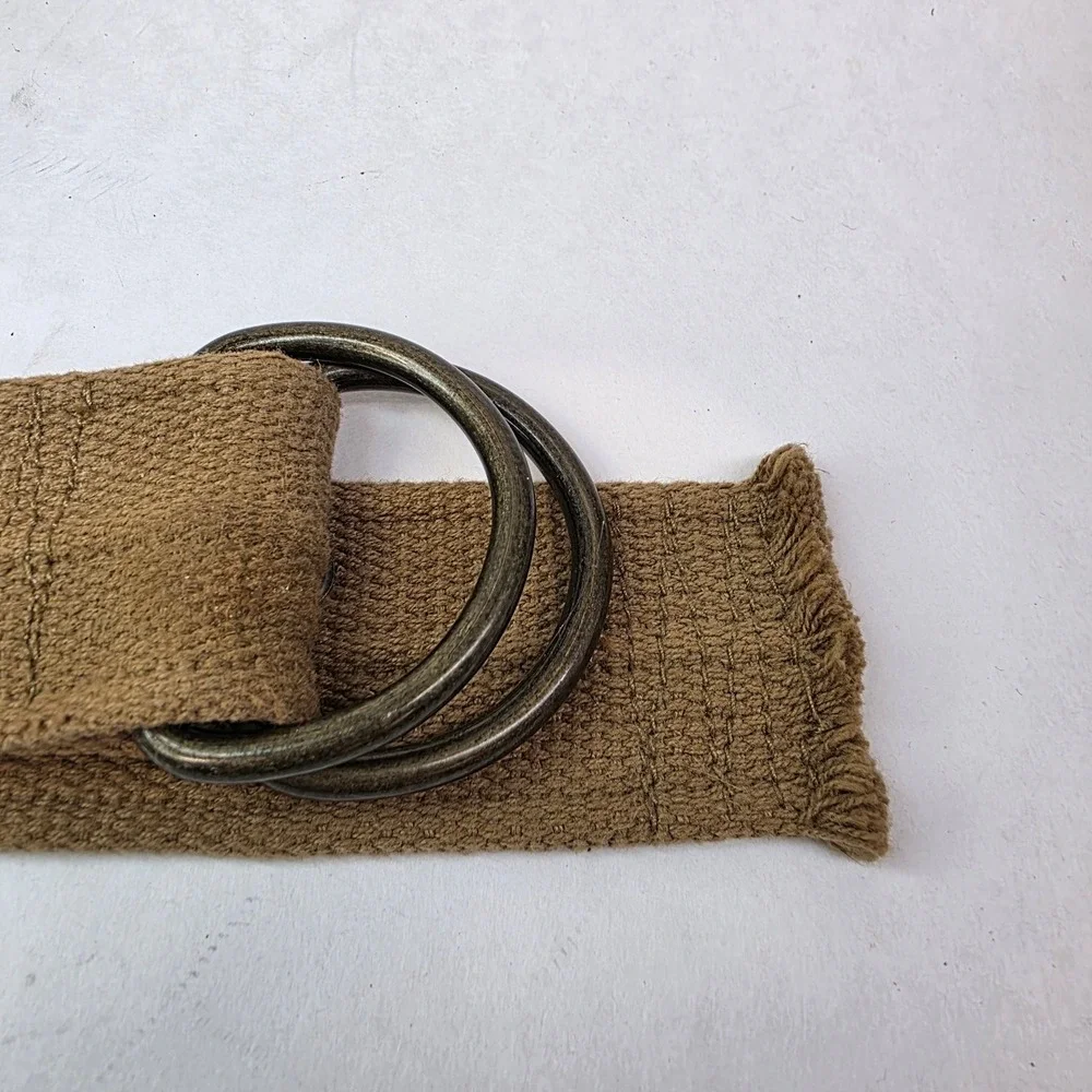 Y2K Men's Canvas D-Ring Military Tactical Style Grommet Hole Belt Brown 42" Long - Picture 2 of 5